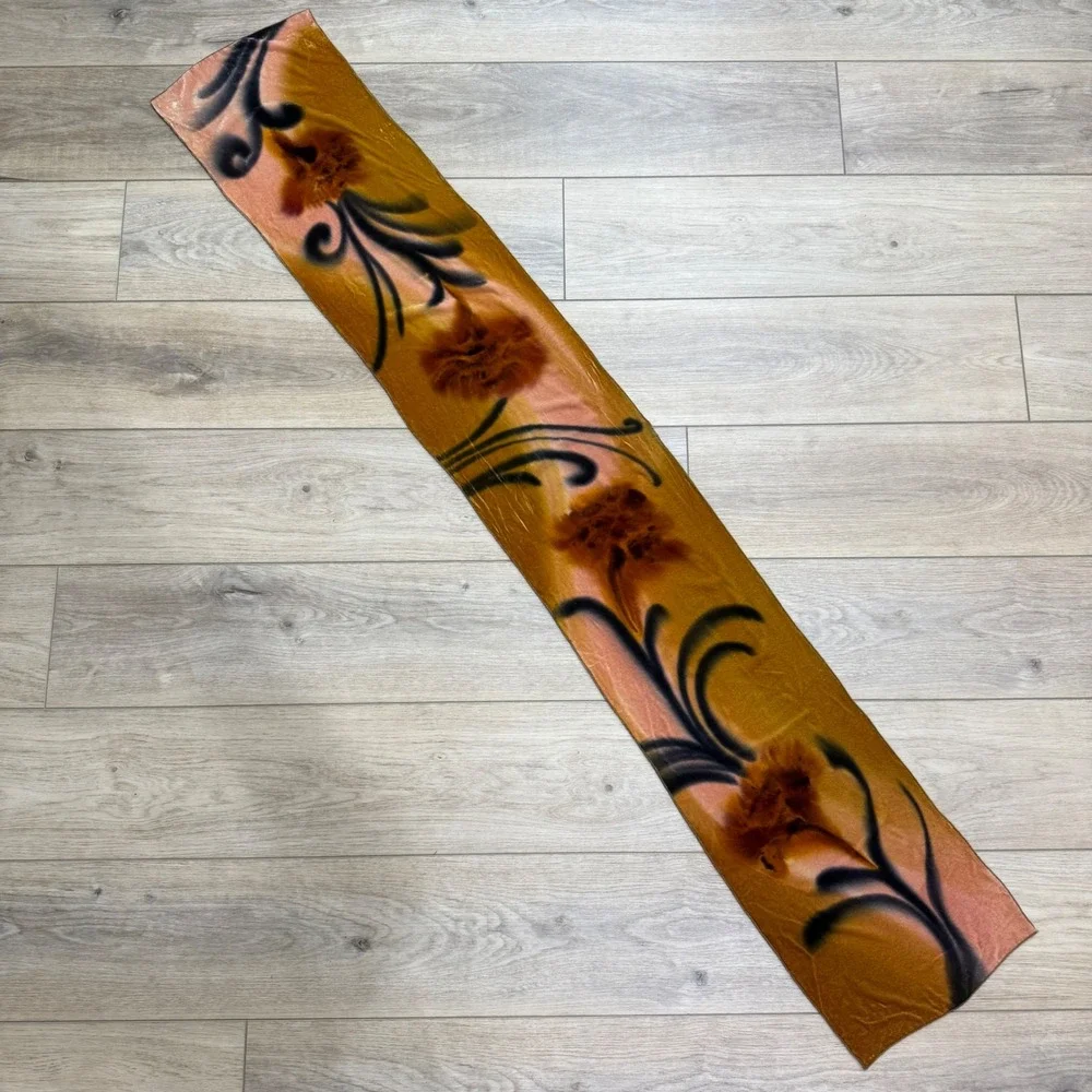 Vintage Hand Painted Silk Velvet Scarf Art to Wear Artsy Scandi Lagenlook